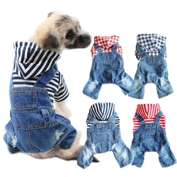 Spring Pet Dog Jumpsuit Denim Overalls for Dogs Plaid Jeans Jacket Pants Suit Onesies Small Dog Clothes Yorkie Chihuahua Apparel