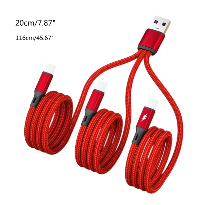 20cm/116cm 3 in 1 Quick Charging Cord USB to 3x Type-C Connectors Charger Cable 5V Multiple Type-C Port Charging Line