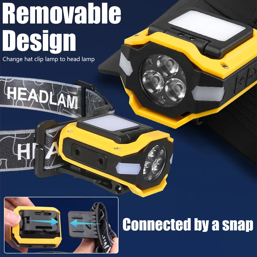 Induction Led Headlamps 3Led+COB Head lamp,Telescopic Zoom Light USB Rechargeable Working Flashlight Fishing Running Climbing