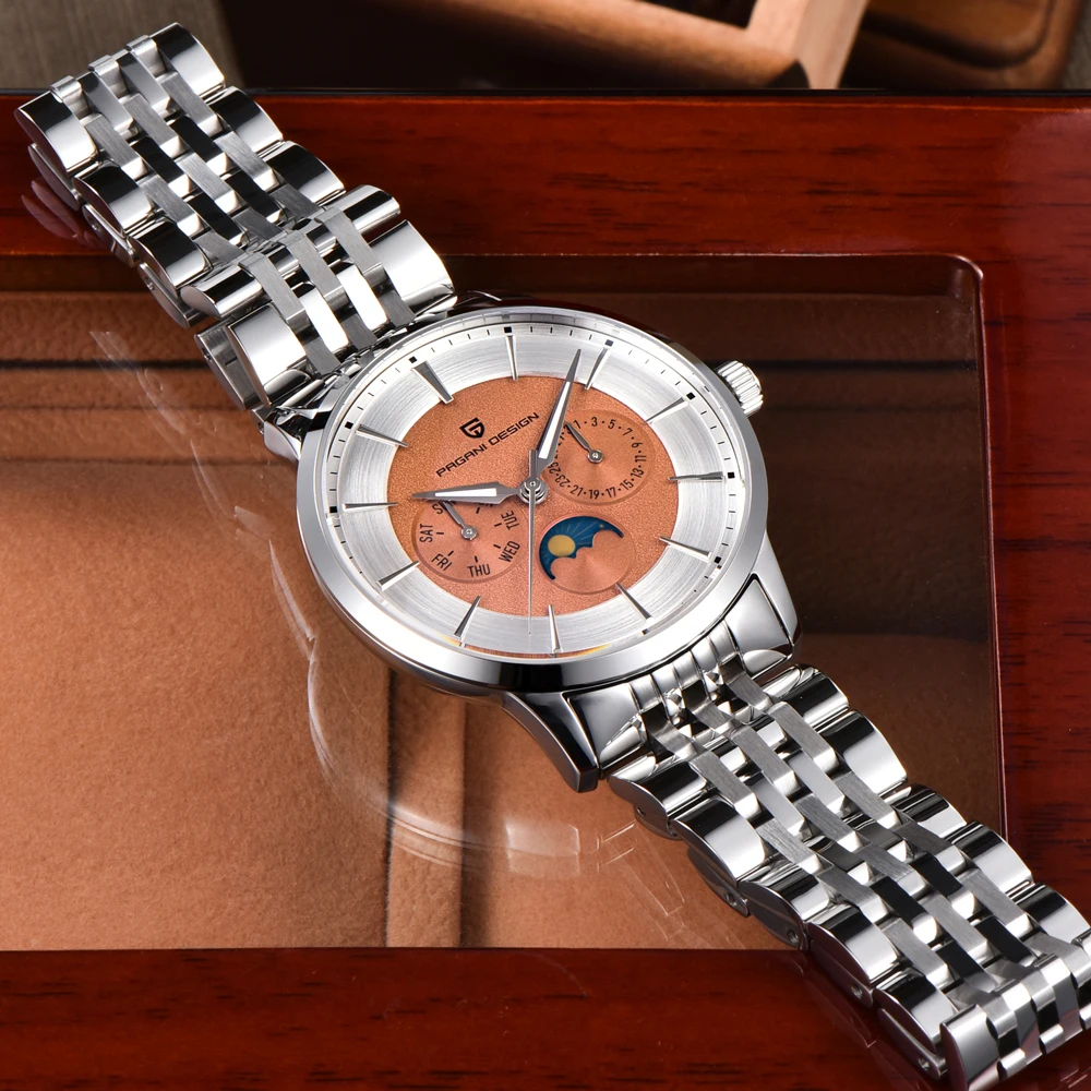 PAGANI DESIGN 1795 ساعات كوارتز للرجل مضيئة التقويم مقاوم للماء حزام الفولاذ المقاوم للصدأ ساعة موضة رياضية reloj hombre