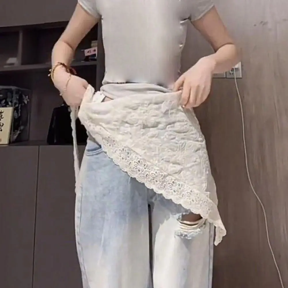 Rok Mini Renda Bunga Bordir Model Irregular Y2K Streetwear Rok Berkerut Desain Tali Serut Pinggang Tinggi Rok Lipit