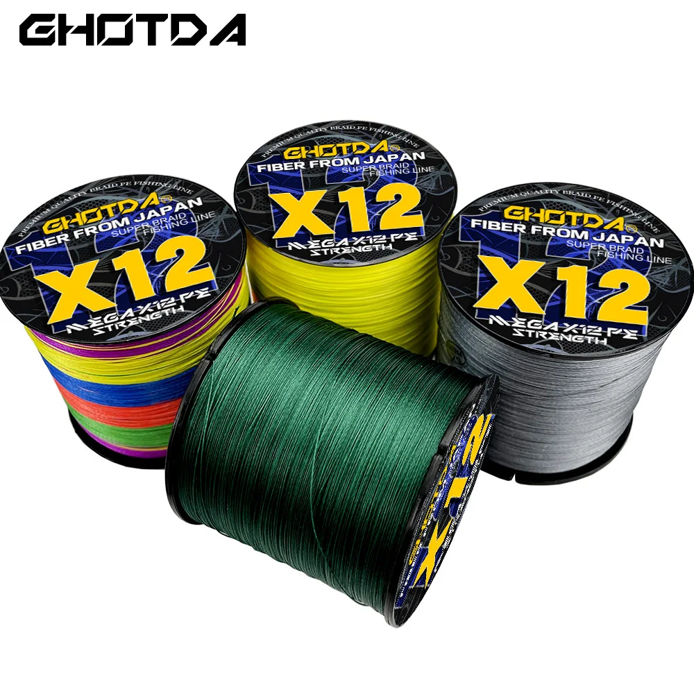 GHOTDA Fishing Line 12 Strands Braided Fishing Line 500/1000m Colors Super Strong Multifilament 25LB-120LB Sturgeon Fishing