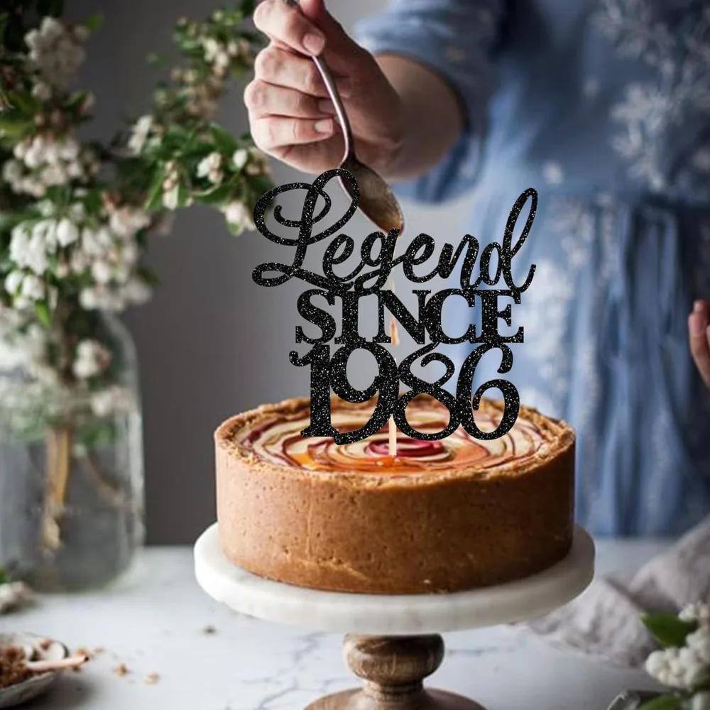 1 Packung „Legend Since 1986“ Kuchenaufsatz mit Glitzer, „Forty Cheers to 40th Birthday“ Kuchendekoration für den 40. Geburtstag – Detail 3
