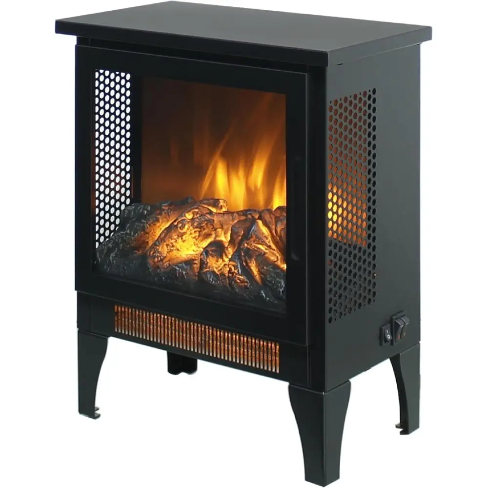 Certified Electric Fireplace Heater, 3D Flame Effect, Dual 1400W/700W Heat, Covers 400 Sq Ft, 3-Sided Panoramic View, Portable a