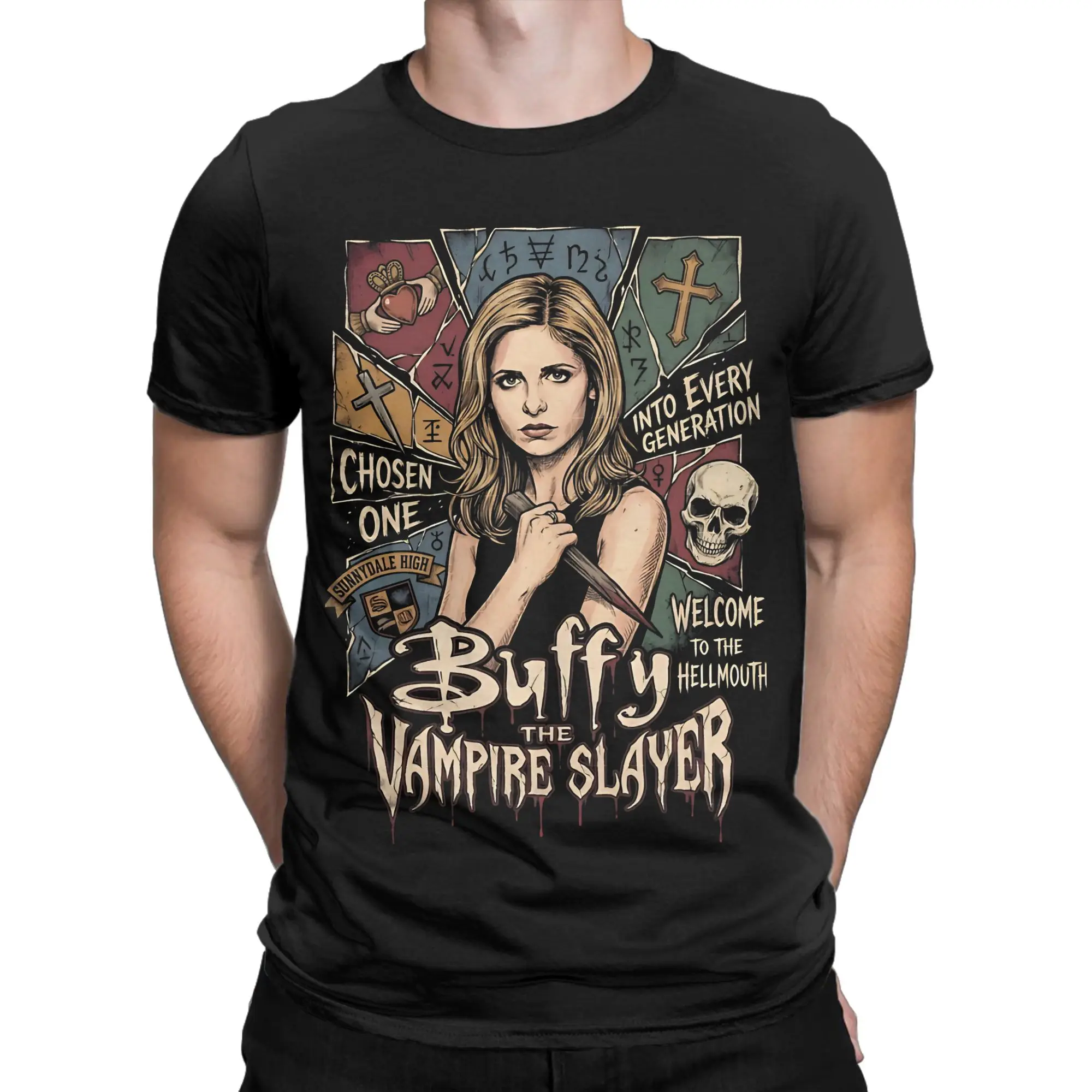 Watcher Buffy Training Scooby Gang Classic Novelty 100% Cotton T-Shirt Buffy The Vampire Slayer Band Tops Tees For Men