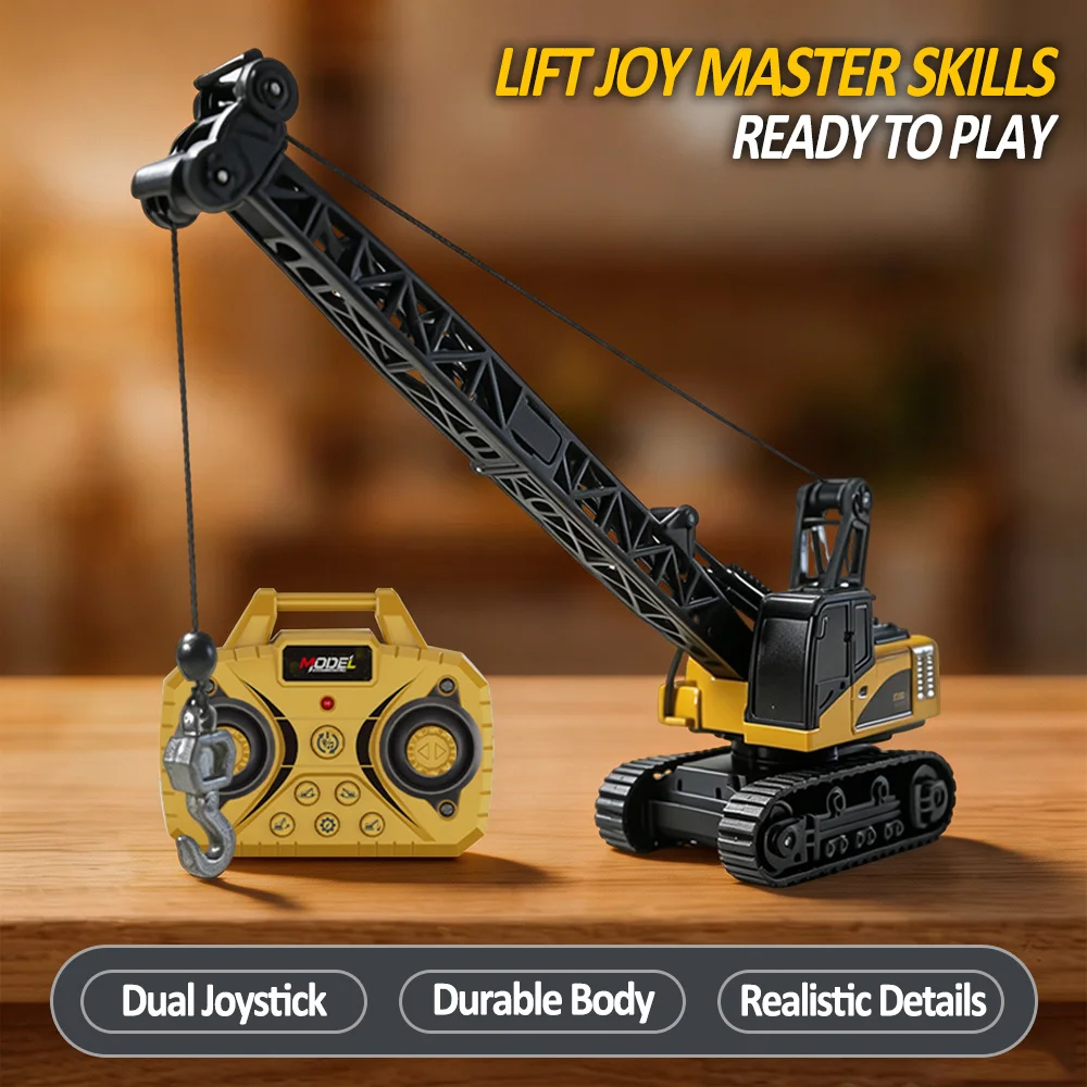 RC Engineering Vehicle Toy, 1:64 Scale Crane, Desktop Remote-Controlled Toy Car Model, Ideal for Halloween, Christmas Gift