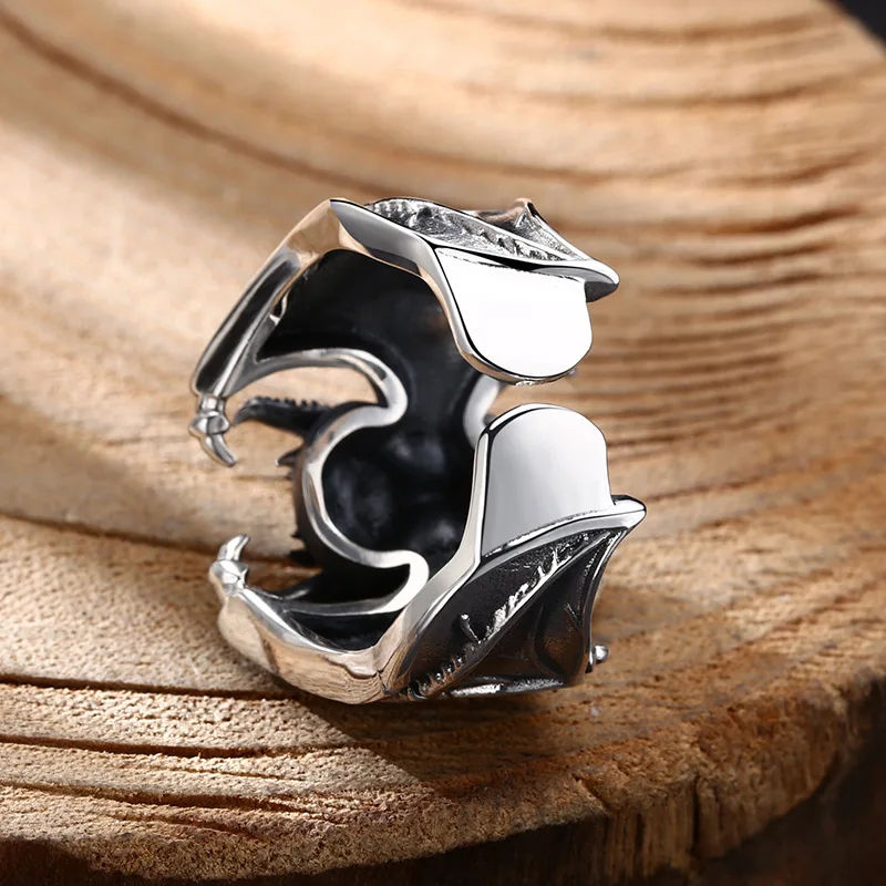 Buyee 925 Sterling Silver Male Big Ring Finger Elegant Gary Bat Open Ring for Woman Men Unique Fashion Fine Jewelry Circle
