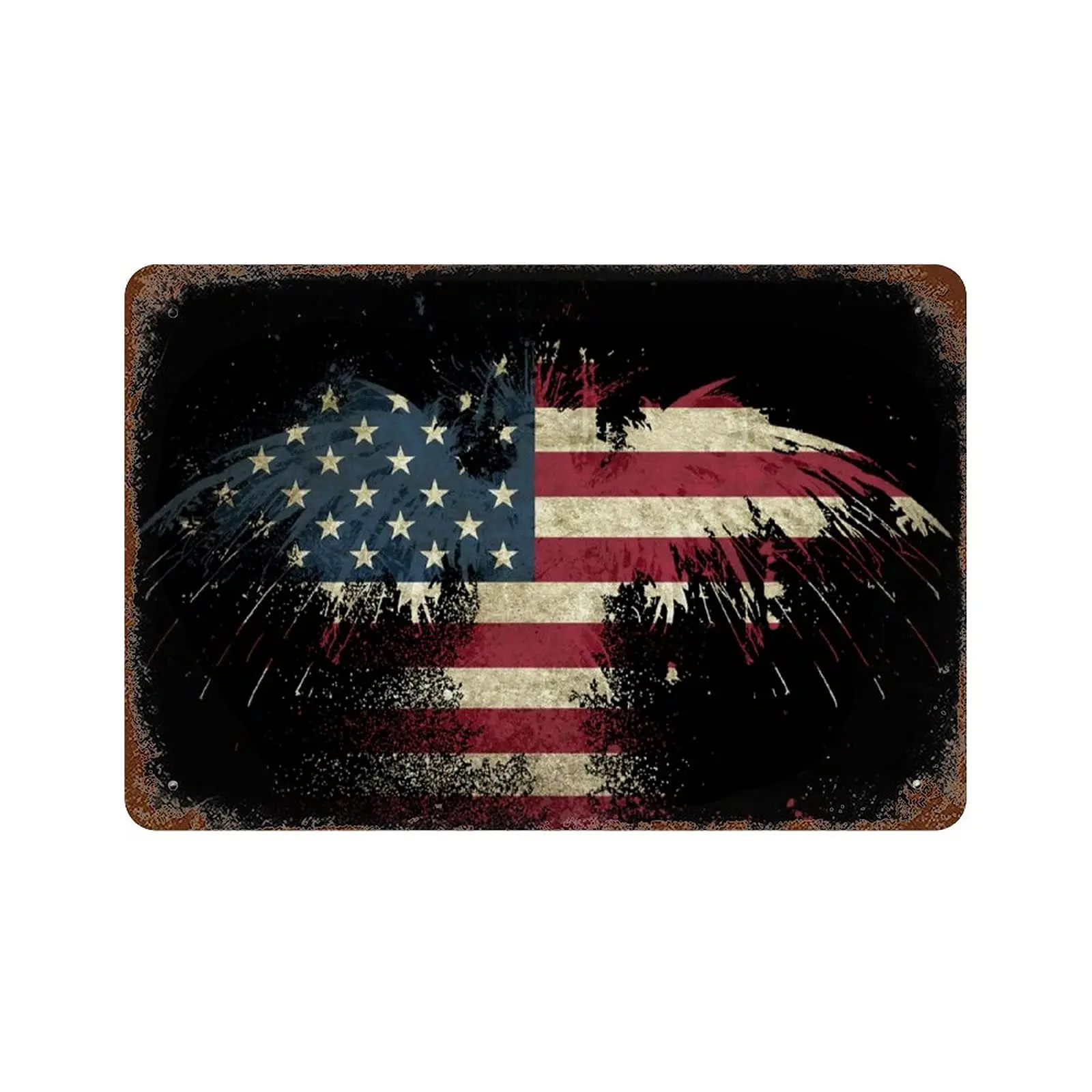 Larkverk Patriotic American Bold Eagle Shadow Outline USA Flag Tin Sign Vintage Patriotic Metal Sign for Home Bar Office Wall De