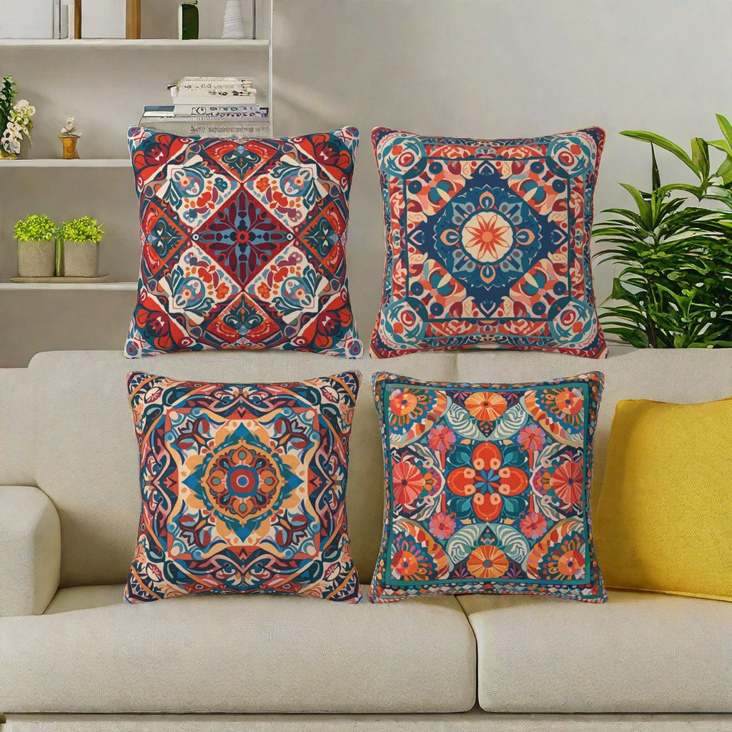 

4pcs Geometric Pillow Cases Linen Bohemian Style Pillow Cover Cushion Cover Home Decor Special Pillow Cover for Sofa 45*45CM