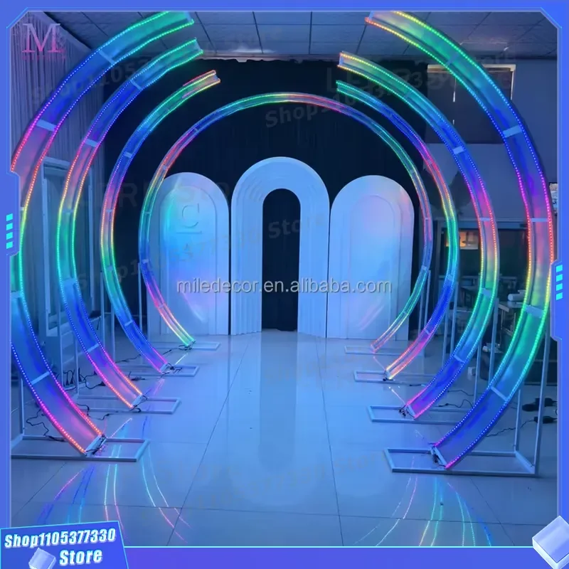 RGB LED Wedding Arch Light Metal Entrance Tunnel Bracket Luminous Background Screen for Event Stage Decoration Elegant Design