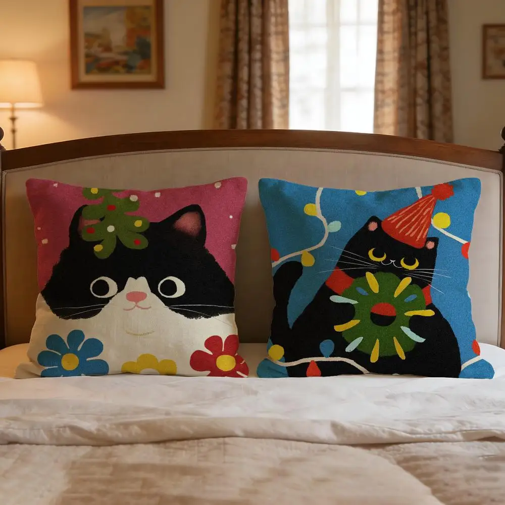 Cartoon Cartoon Cat Cushion Cover 4Pcs Decorative Covers Soft Cushion Case for Sofa Couch Decor 40x40 45x45 Pillowcases