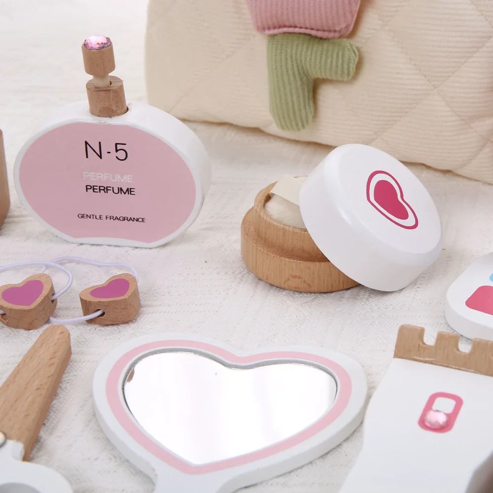 حقيبة مكياج للأطفال، لعبة اللعب، أداة مكياج محاكاة الأميرة الخشبية، هدية للفتيات الصغيرات #2