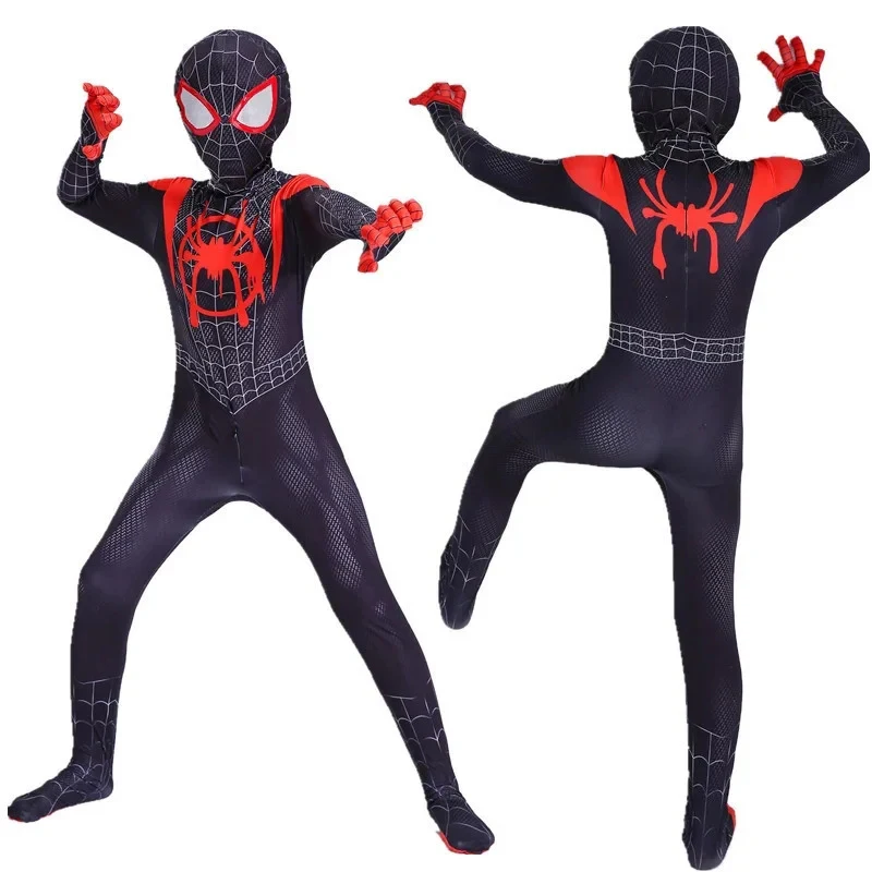 Spiderman Cosplay Costume Miles Morales Boys Jumpsuit Cape Anime Superhero Halloween Carnival Party Costumes