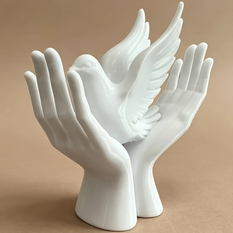 1-Piece Peace Hand Statue with Dove Design, 3D Printed Popular Ornament Featuring Hands Holding a Peace Dove, Multifunctional Bird Ornament with Interesting Design and Minimalist Art