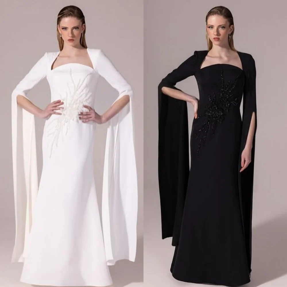 

Customized Modern Style Sexy Jersey Ribbon Beading Ruched Mermaid Square Neck Long Dresses Bespoke Occasion Dresses High Quality