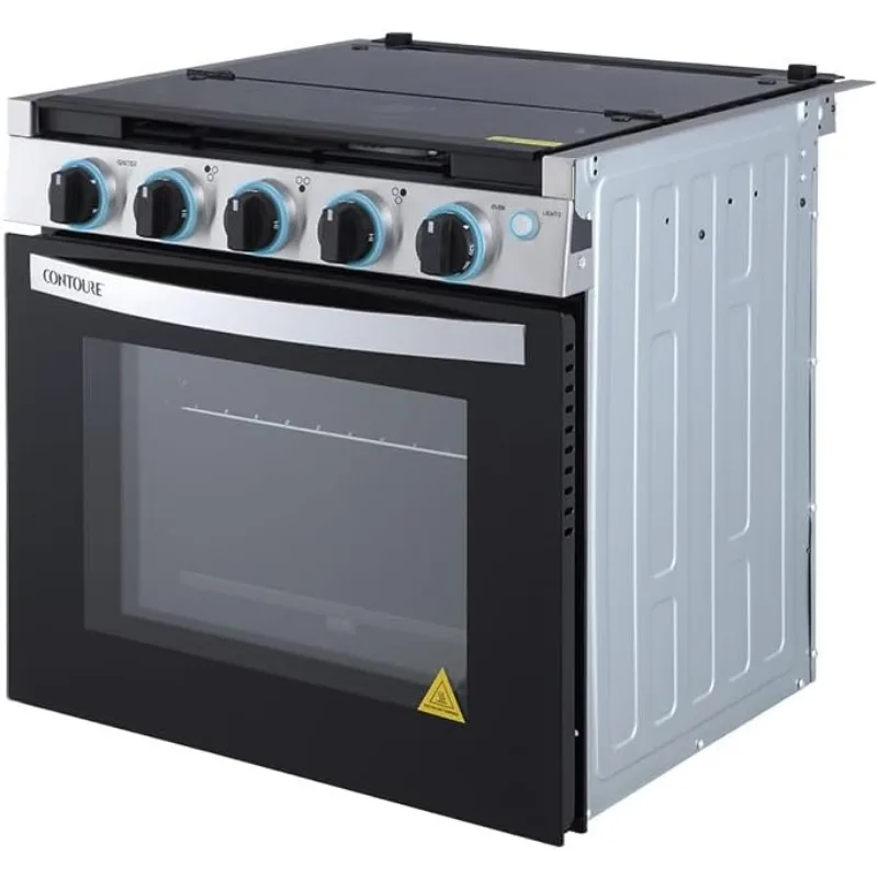 RV 3-Burner Drop-In Gas Range 21" Black Stainless Steel Accents Stylish LED Knobs Easy-Clean Oven Propane-Powered CSA Certified