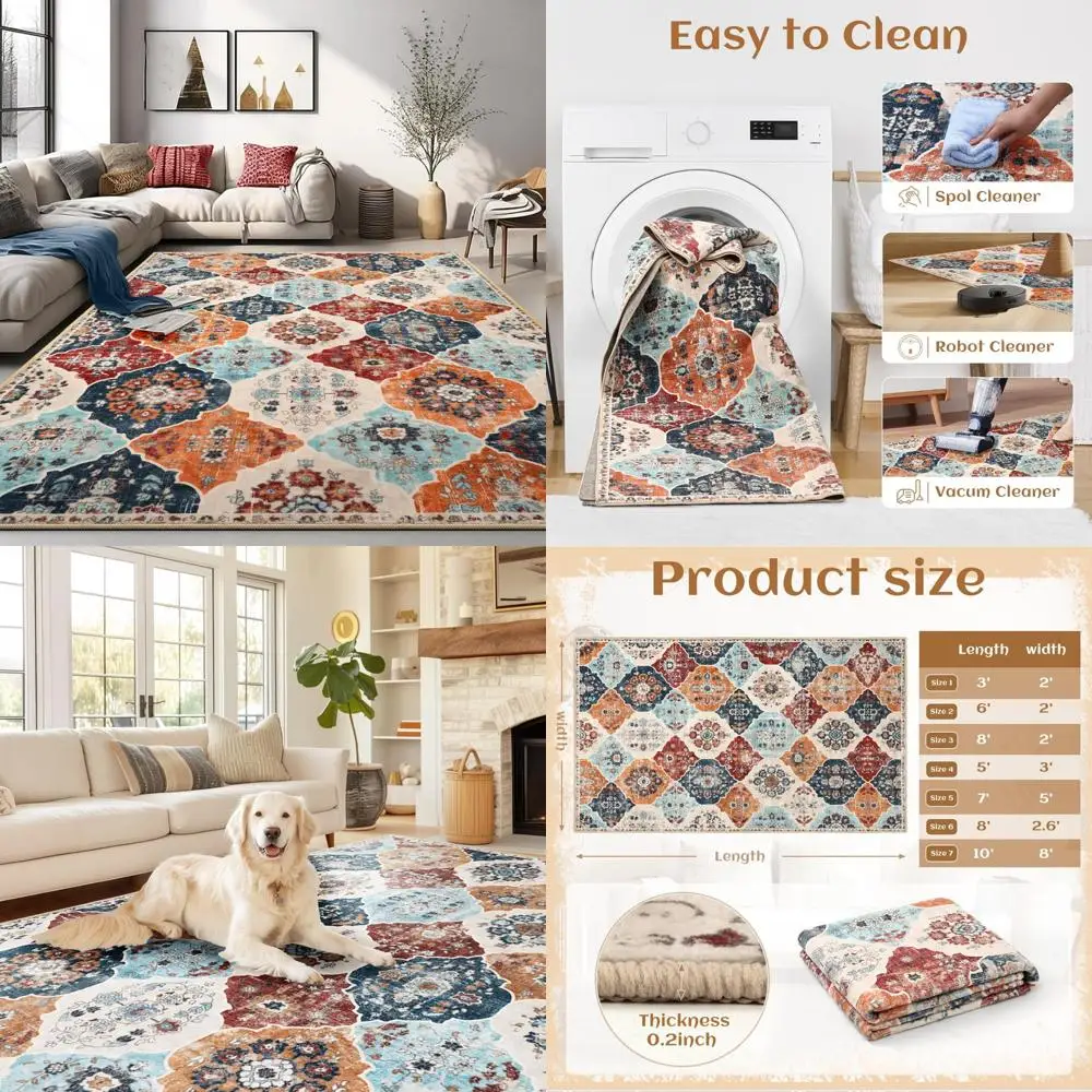 

6x9 Bohemian Moroccan Trellis Rug, Ultra Soft Washable Area Rug for Living Room, Large Non-Slip Bedroom Carpet