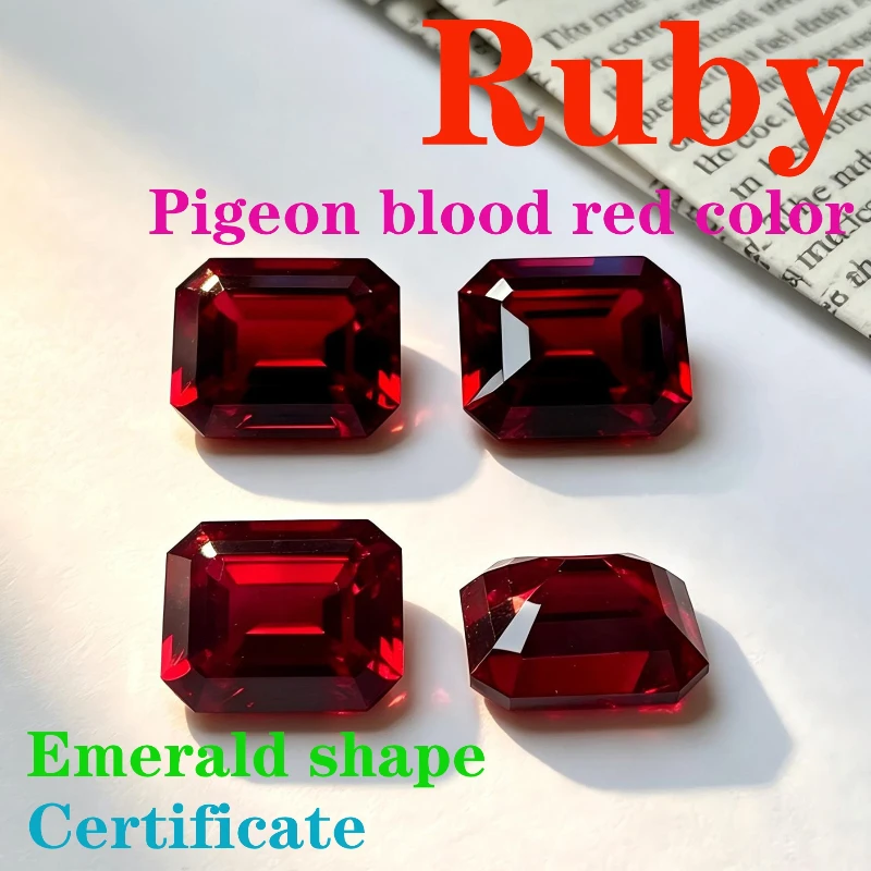 Ruby Pigeon Blood Red Color Artificial Gemstone Emerald Shape Available Certificate Wholesale