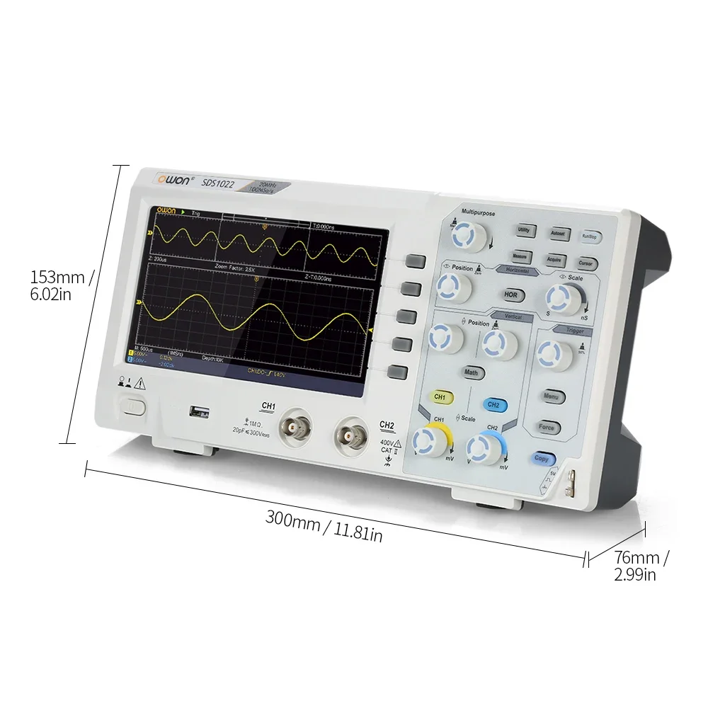 Owon SDS1022 2CH 100MS/s 1GS/s 20MHz Osciloscopio Digital Oscilloscope Oscillometer Digital Storage 7\