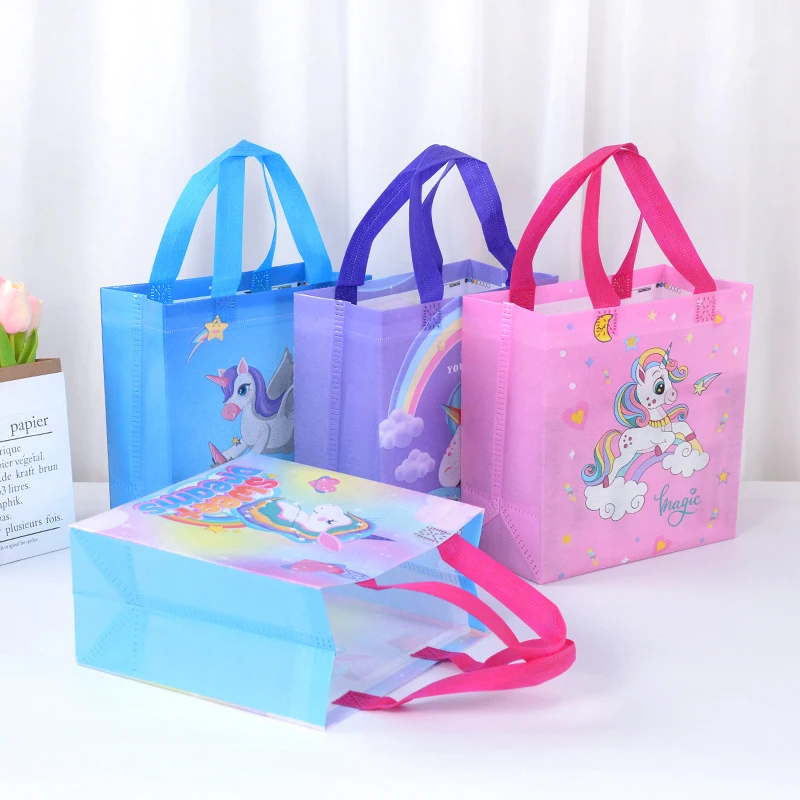 4Pcs Cartoon Unicorn Gift Bags Nonwoven Candy Snack Packaging Bag Girls Unicorn Theme Birthday Party Decor Supplies Baby Shower images - 6