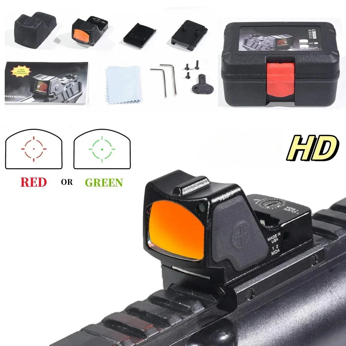 New Tactical HD Red Dot Reflex Sight 32MOA with Light Sensing System Multi Coated Lenses Fit Picatinny Rail/Mount for GLOCK