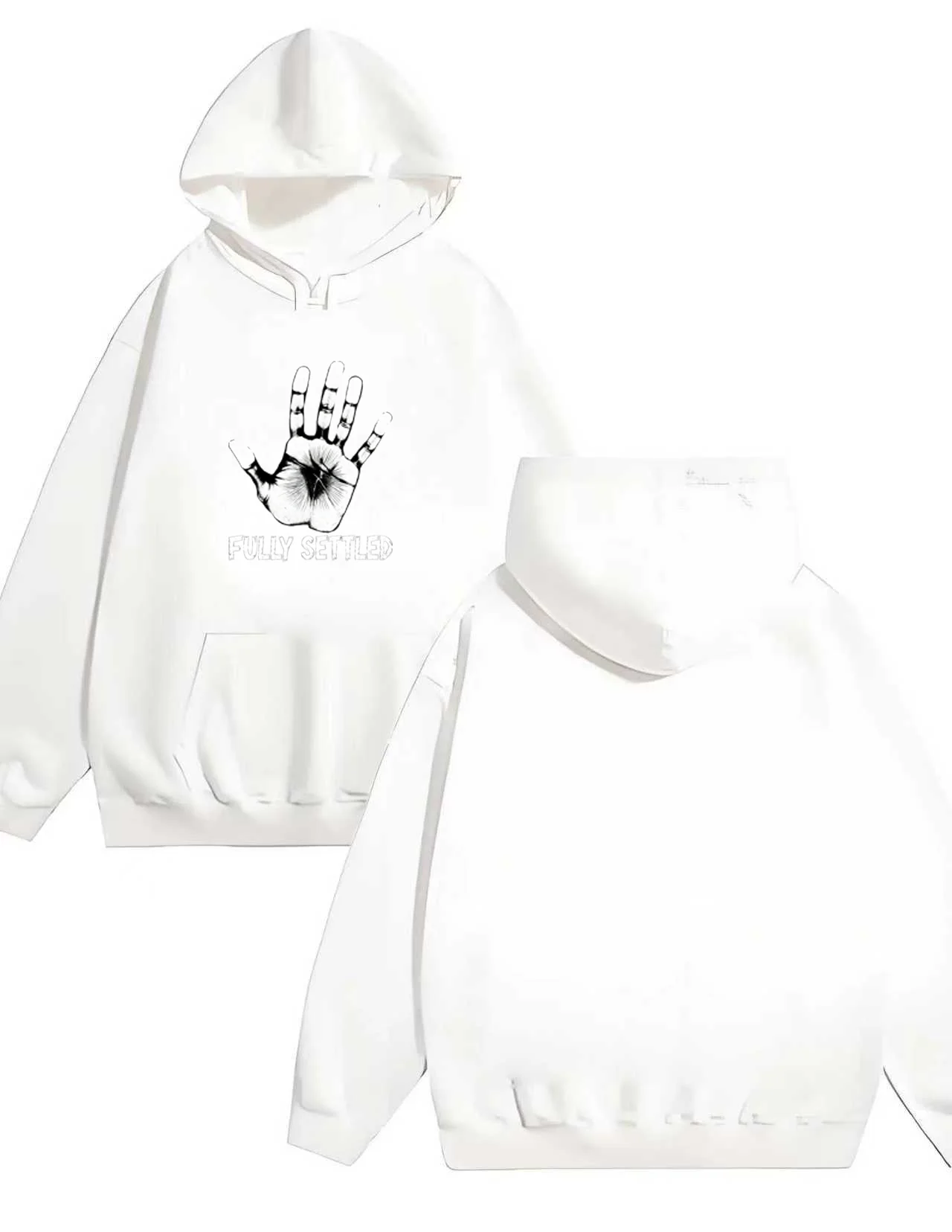 

2025 Новая черно-белая толстовка с принтом ладони и букв в стиле ретро для мужчин и женщин, повседневный свободный пуловер, сверхпрочная толстовка 330 г