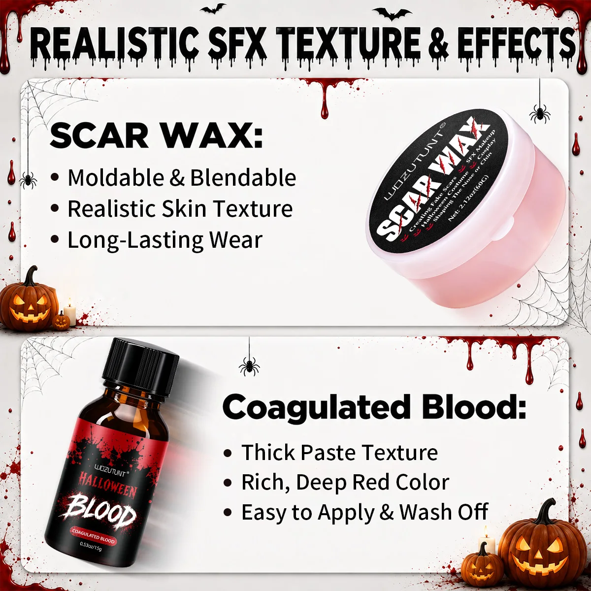 Halloween Makeup Scar Wax Spirit Gum Remover Fake Blood Realistic Wound Scars Zombie Vampire Cosplay Costume Party Makeup Tools