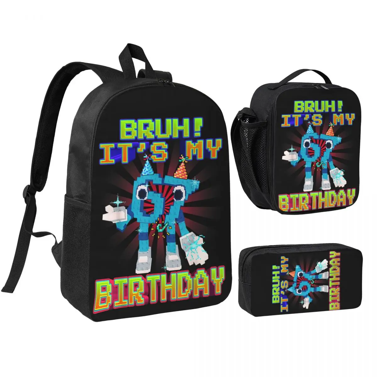 Bruh It's My Birthday 67 Six Seven 6-7 Brainrot 3pecs/set Backpack for Student Laptop Computer Daypack Lunch bag Pencil Case