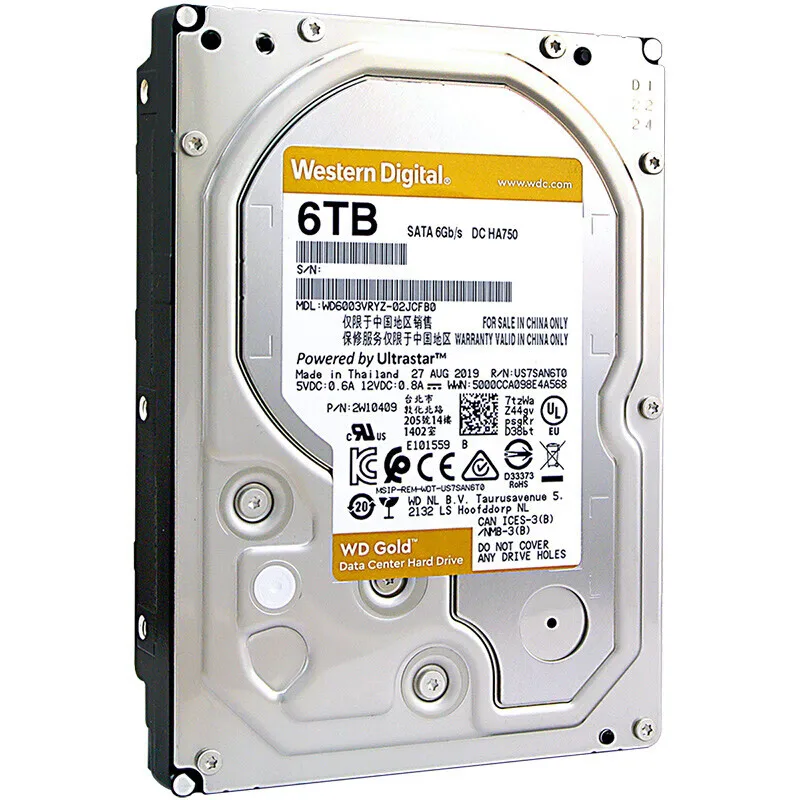 

Enterprise Classsata HDD Gold WD4003VRYZ Use at Server and Pc 6TB Ser Internal WD SATA Hard Disk 3.5" Hard Drive Magnetic