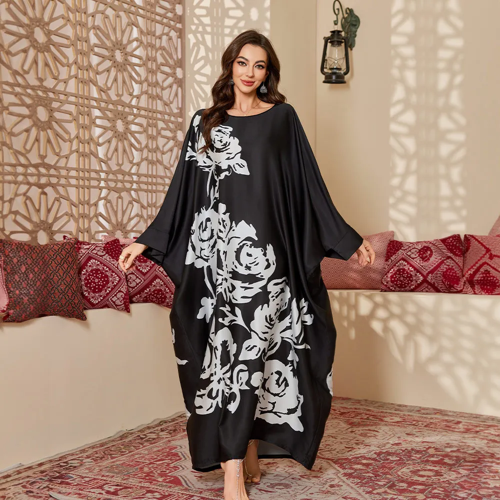 

Oversize Women Robe Long Sleep Dress Blue Print Flower Nightdress Bathrobe Gown Loose Casual Homewear Nightgown Rayon Loungewear