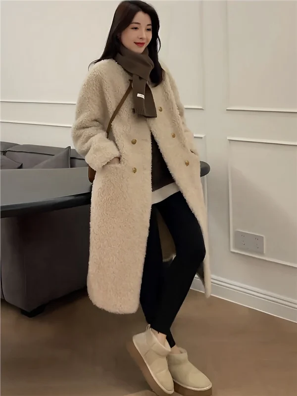 

Warm Lamb Fur Jacket Women's Autumn Winter New Style Loose Versatile Outerwear High Waist Commute Style Korean Version
