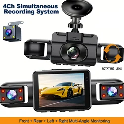 Carro dvr 4 câmera gravador de vídeo caixa preta 360 traço cam frente esquerda direita câmera visão traseira 24h kit ferragem carro assecories