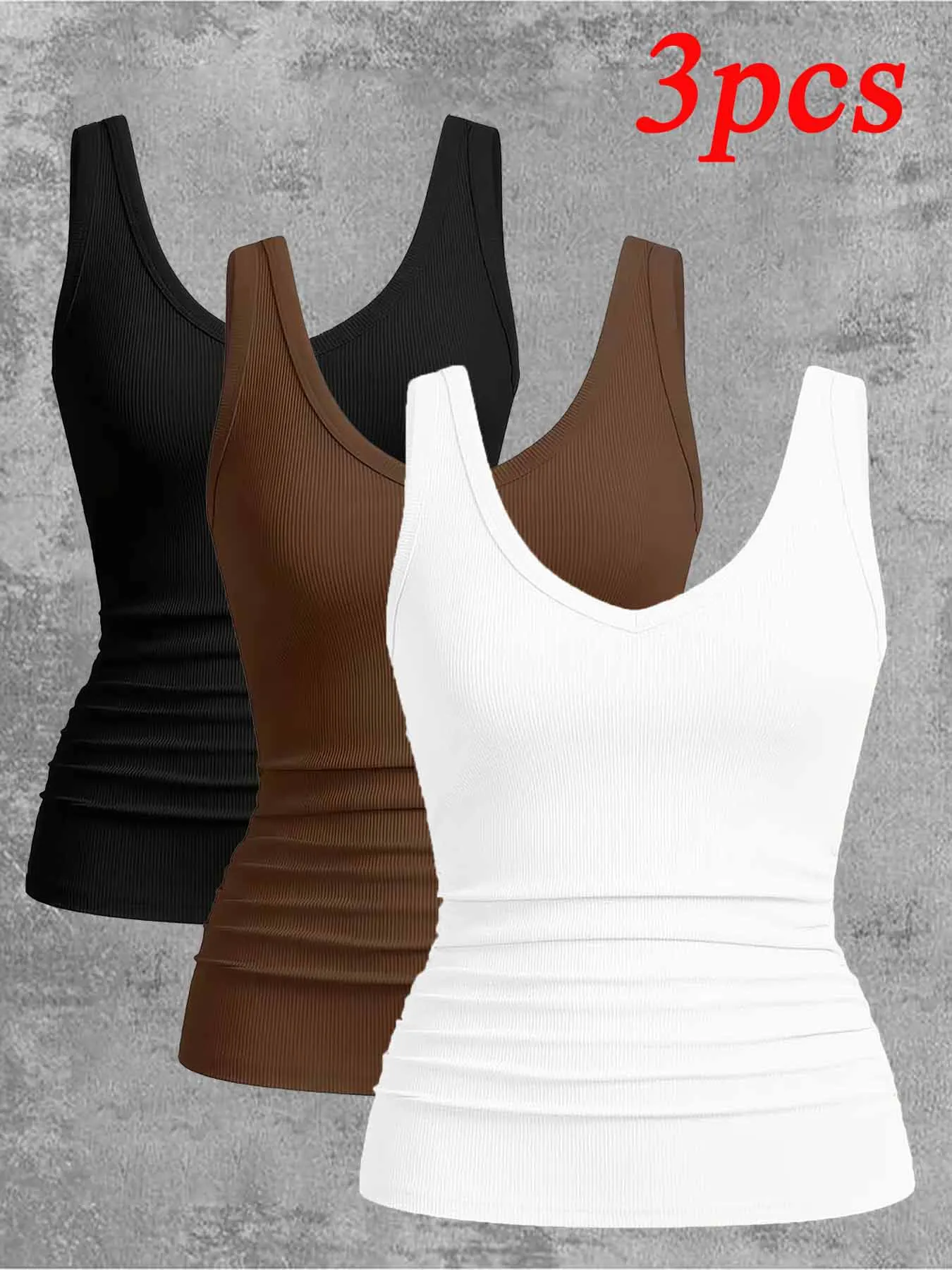 حار بيع 3 قطعة المرأة الربيع الصيف مثير الخامس الرقبة سترة دون أكمام أعلى أنيقة بلون مطاطا تنوعا سترة غير رسمية القمم
