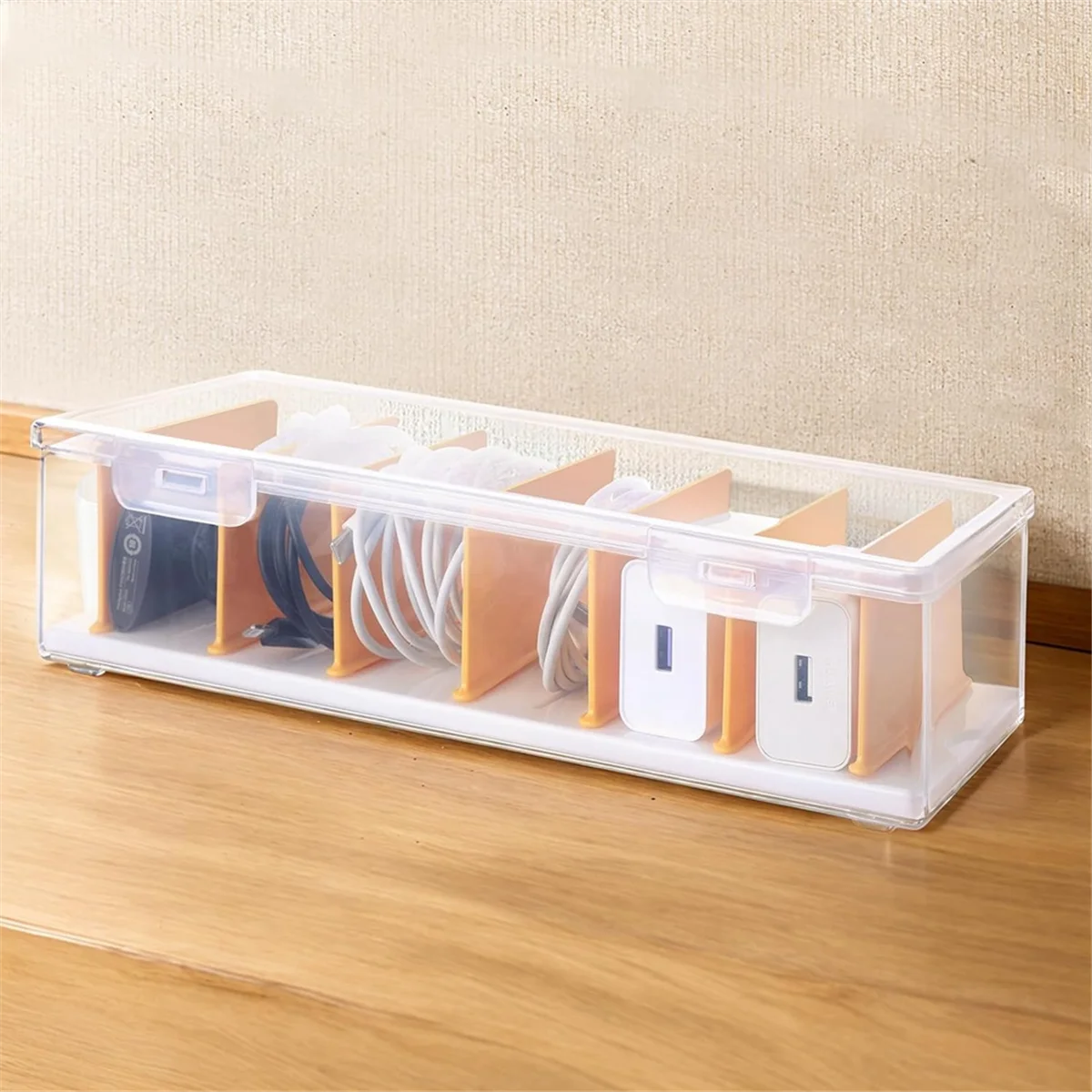 Clear Cable Organizer Box with Lid, Charger Cable Cord Storage Organizer, Office Desk Organizers, Multifunctional