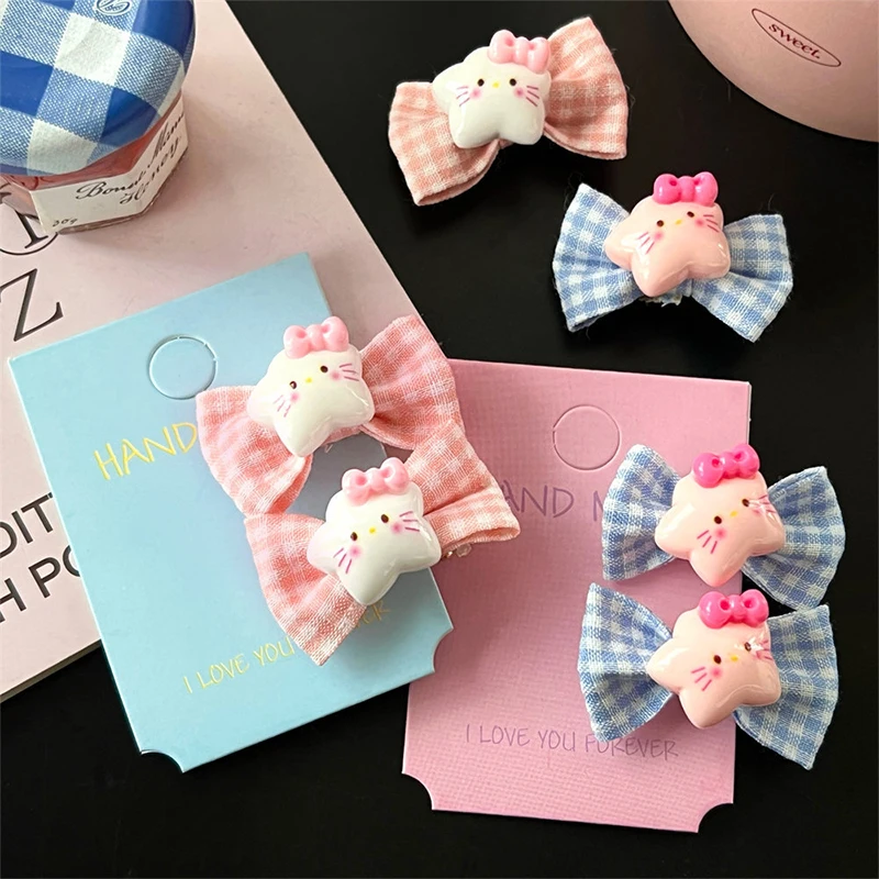 2Pcs Cartoon Checkered Bow Hair Clip Broken Hair Clip For Women Girls Cute Sweet Exquisite Headwear Hair Accessories Gifts