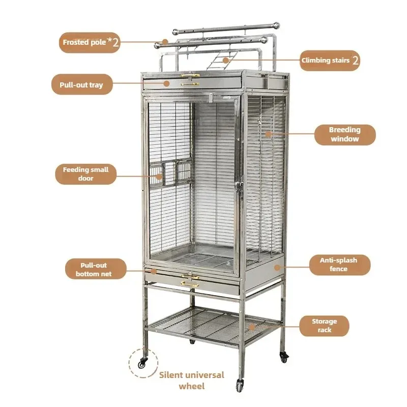 Steel Bird Cage Split Stand Transparent Ornamental Grey Eclectus Parrot Cage Villa Breeding Cage 4