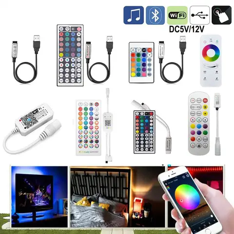 DC5V 12V IR 블루투스 Wifi 음악 컨트롤러 4pin USB 터치 Remore LED 컨트롤러 5050 2835 RGB Led 스트립 마이크 사운드 센서