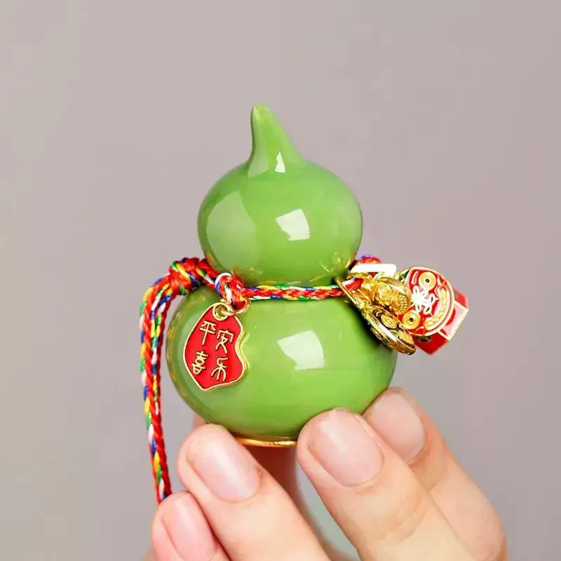 Mini Ceramic Gourd Feng Shui Charm Ornament for Wealth and Prosperity in Living Room