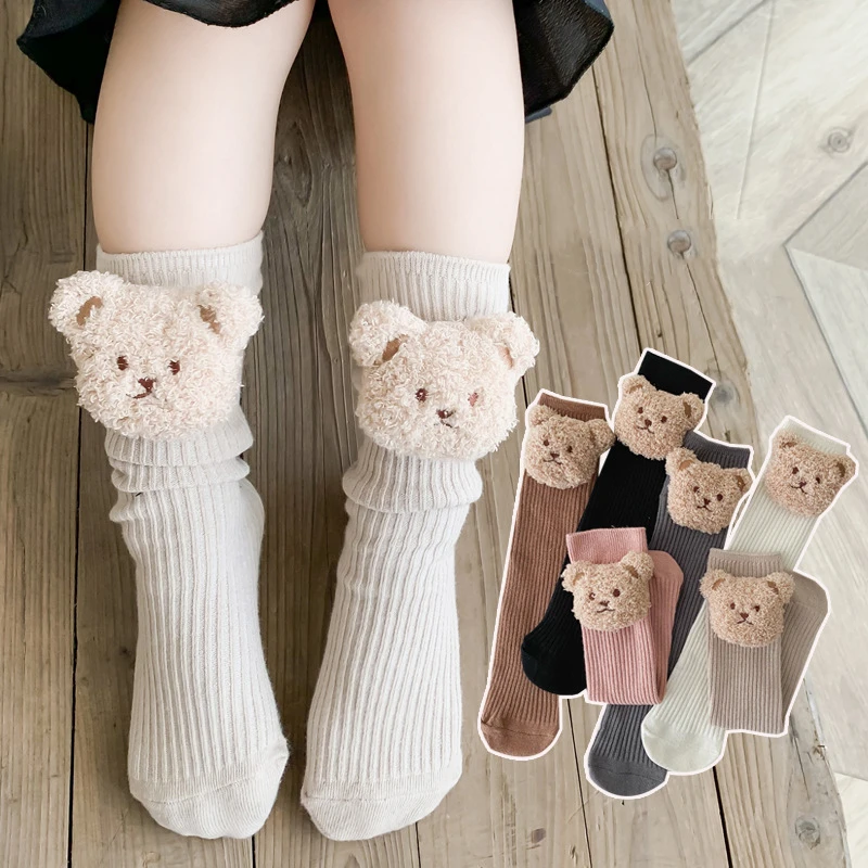 Chaussettes longues en coton doux pour enfants, chaussettes pour tout-petits, vêtements d\'hiver pour bébés filles et garçons, hauteur genou, ours