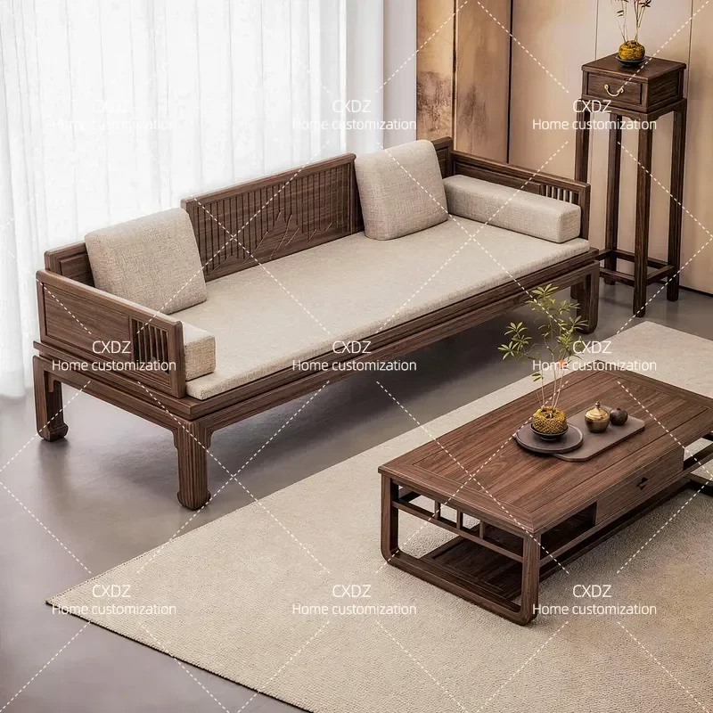 Black Walnut Solid Wood Arhat Bed New Chinese Zen Style Living Room Study Sofa Antique Couch Minimalist Aesthetic Furniture