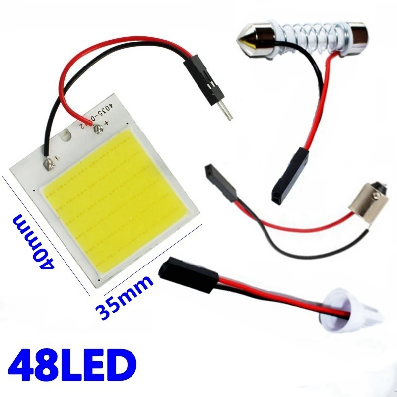 자동차 인테리어 패널 라이트 돔 맵 램프 전구, 48SMD COB 백색 LED, T10 BA9S, 세트 당 10 개