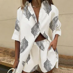 Vrouwen Tweedelige Set Casual Boheemse Strandvakantie Shirts Korte 2-delige sets Voor Dames Zomer Losse Print Pak Outfits 2024