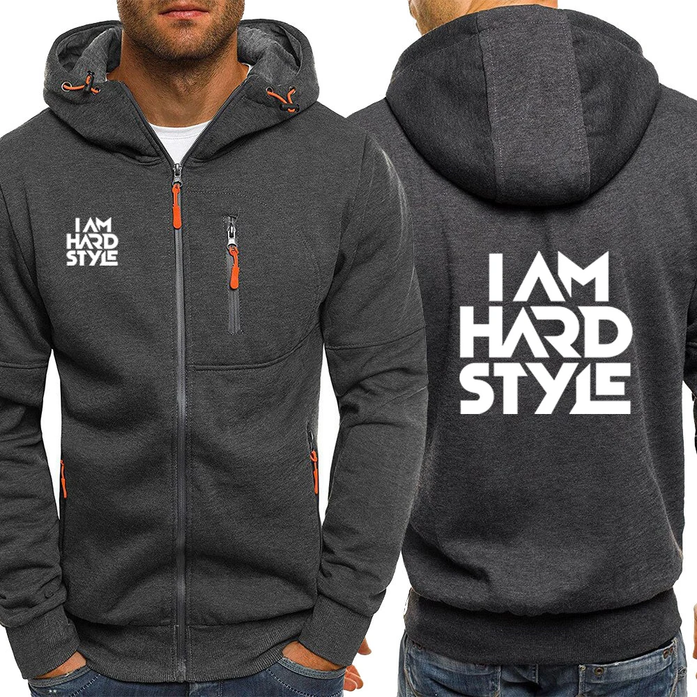 I Am Hardstyle-Cardigan à Capuche en Coton pour Homme, avec Logo Imprimé, Fermeture Éclair, Manches sulf, Décontracté, dehors, Printemps-Automne 2024