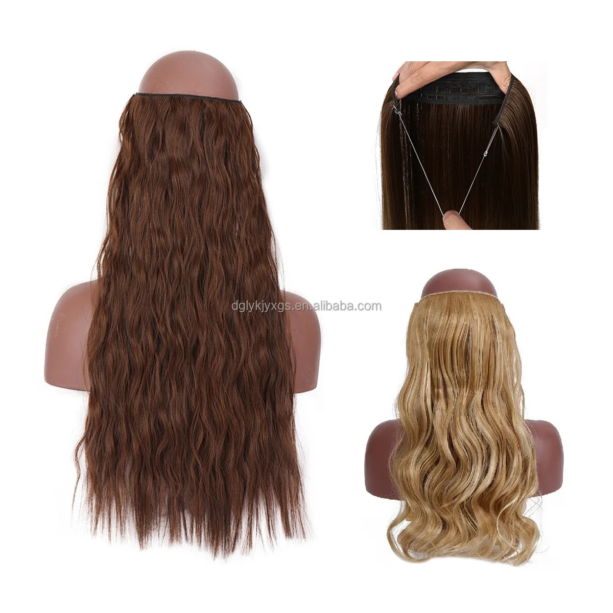 Wholesale Invisible Seamless Fish Line Hair Extensions Double Drawn Synthetic Hair No Clip Weft