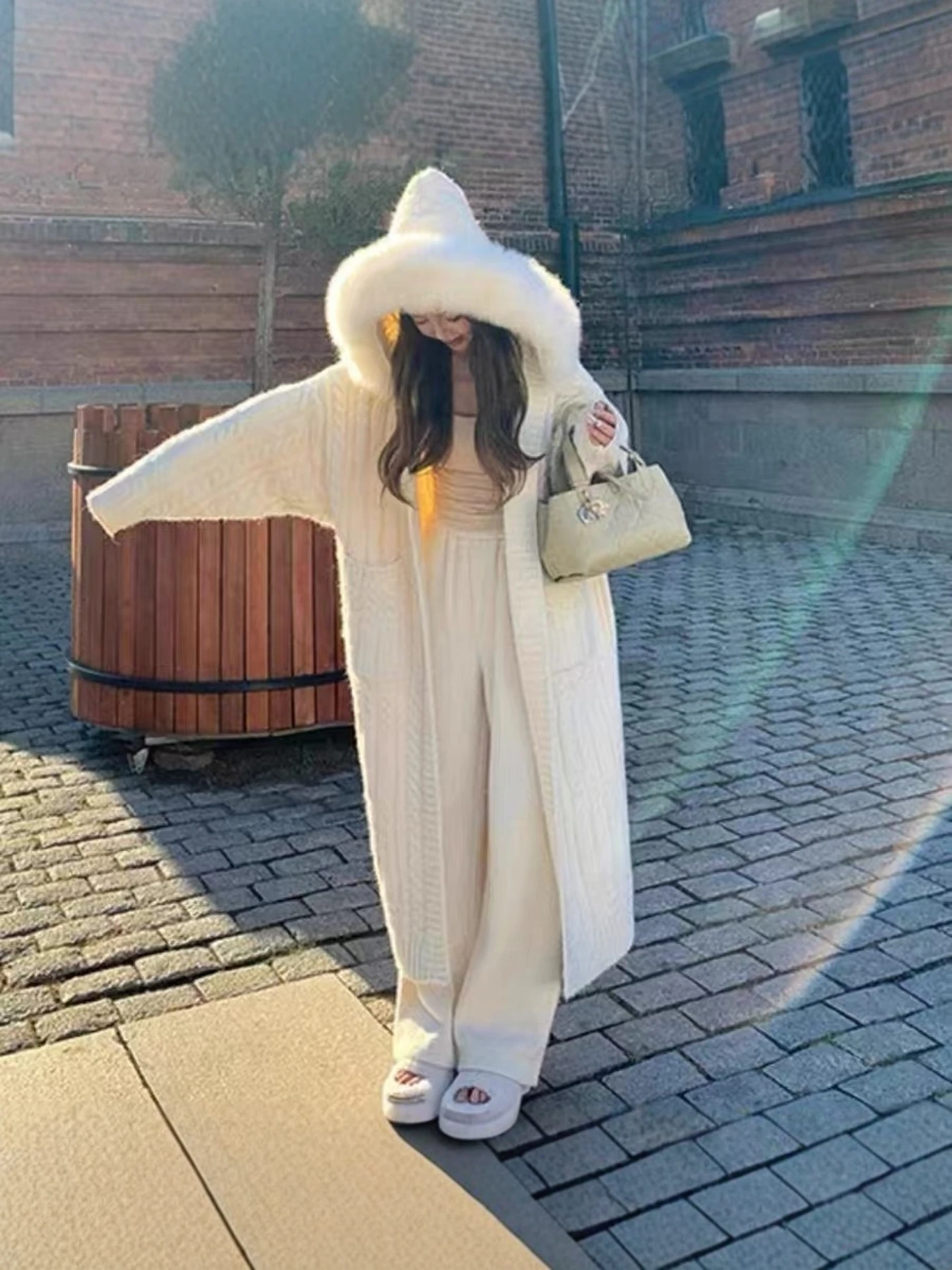 Autumn Winter Thickened Korean Style Lazy Hat Knitted Open Cardigan Women Long Length Age Reduction Versatile Sweater Jacket