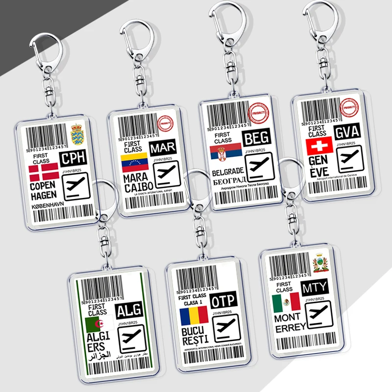 Curacao Travel Plane Ticket Boarding Pass Keychain Copen Hagen Keyrings for Accessories Bag Key Chain Ring Jewelry Gifts