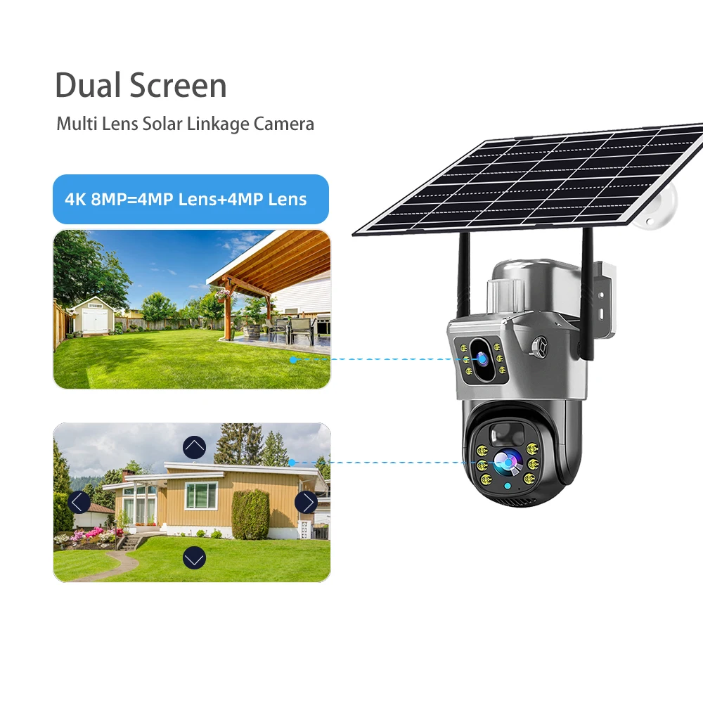 V380 Pro 4K 8MP Dual Lens Solar 4G WiFi CCTV Telecamera esterna PIR Visione notturna Batteria a bassa potenza Sorveglianza di sicurezza