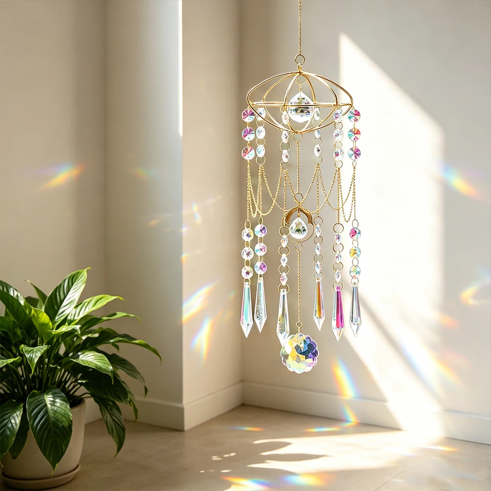 Boho Wind Chimes - AB 크리스탈 샹들리에 선캐쳐 빈티지 메탈
