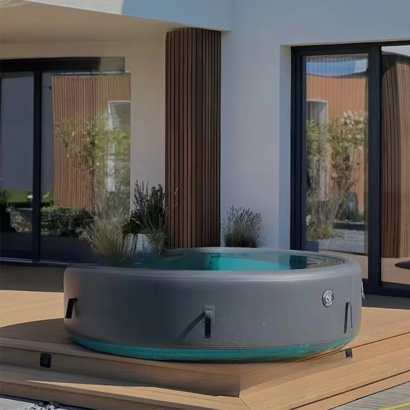 Large inflatable swimming pool with custom cold tub