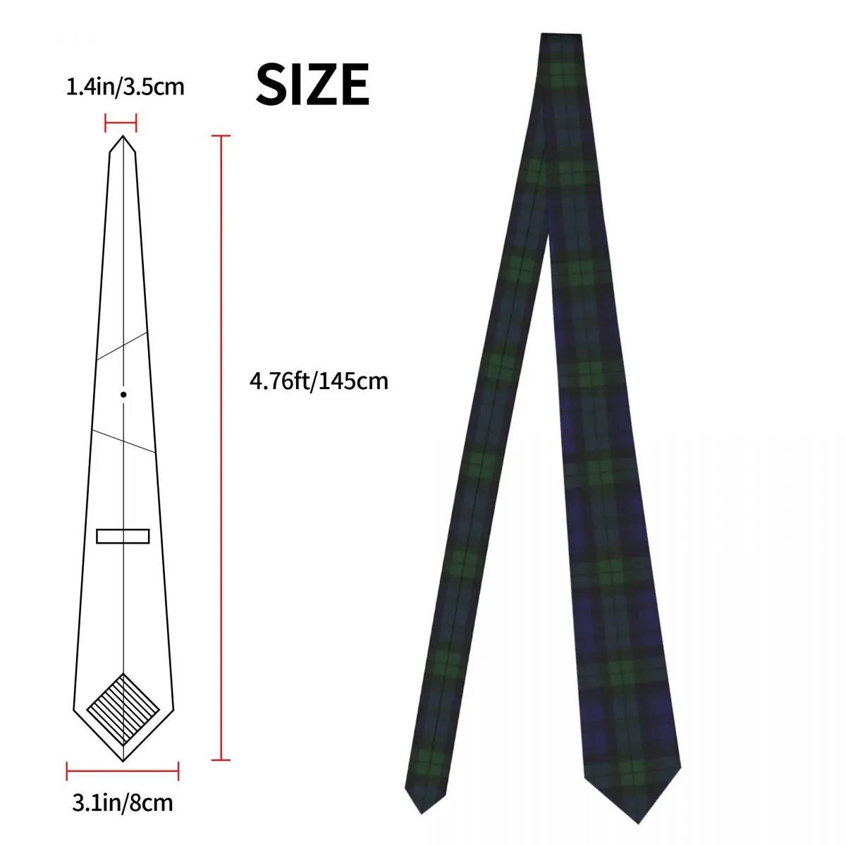 Personalized Black Watch Tartan Clock Green And Blue Neck Ties for Men Classic Clans of Scotland Silk Business Necktie